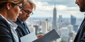 Fonctionnaires discutant des contrats d'achat public.