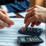 Deux mains se serrant au-dessus de documents financiers.