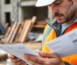 Travailleur vérifiant des factures sur un chantier.