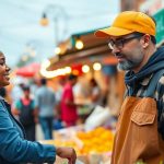 Un entrepreneur local au marché, illustrant la collaboration.
